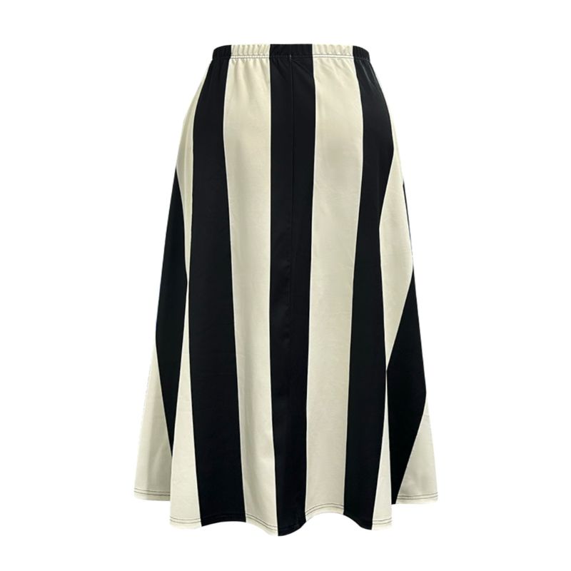 Women's Autumn & Winter New Elegant Fashion Striped Printed Plus Size Midi Skirt Casual Commute Versatile Skirt-YL25418