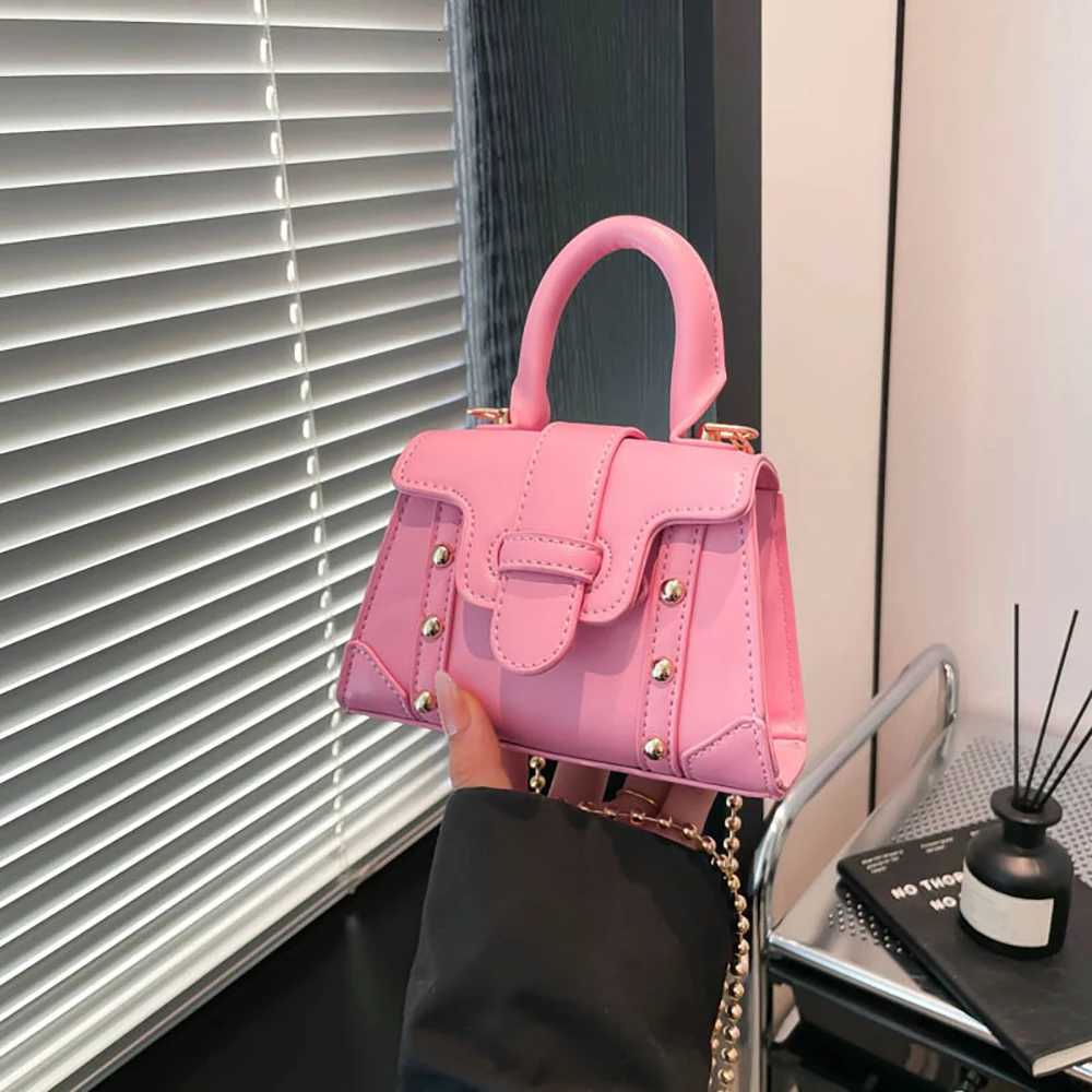 Fashion Mini Square Handbag Women Crossbody Bags Pu Leather Rivet Design Flap Shoulder Bags Small Chains Crossbody Lipstick Case Z250926