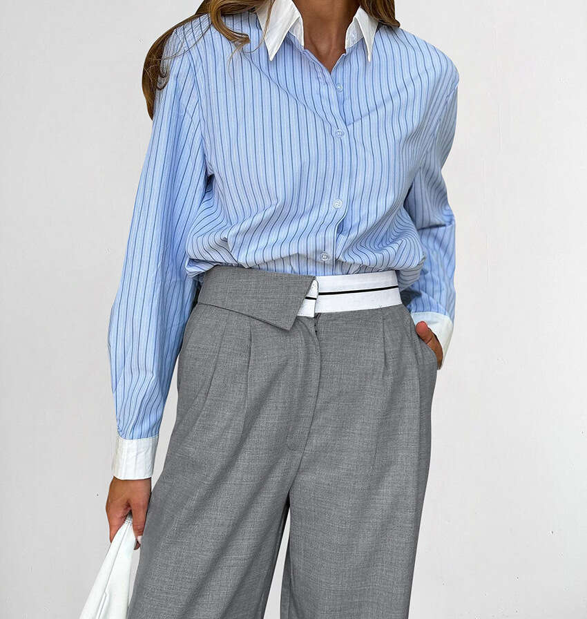 Design Sense Color-Block Gray Casual Suit Pants for Women Autumn Deconstructed Straight-Leg Trousers 2025 Women's Fashion