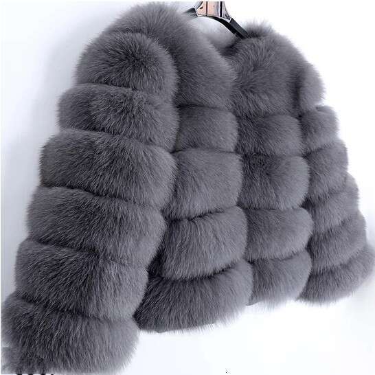 2025 European and American Style Faux Fox Patchwork Winter Thickened Warm Long Sleeve Short Fur Coat