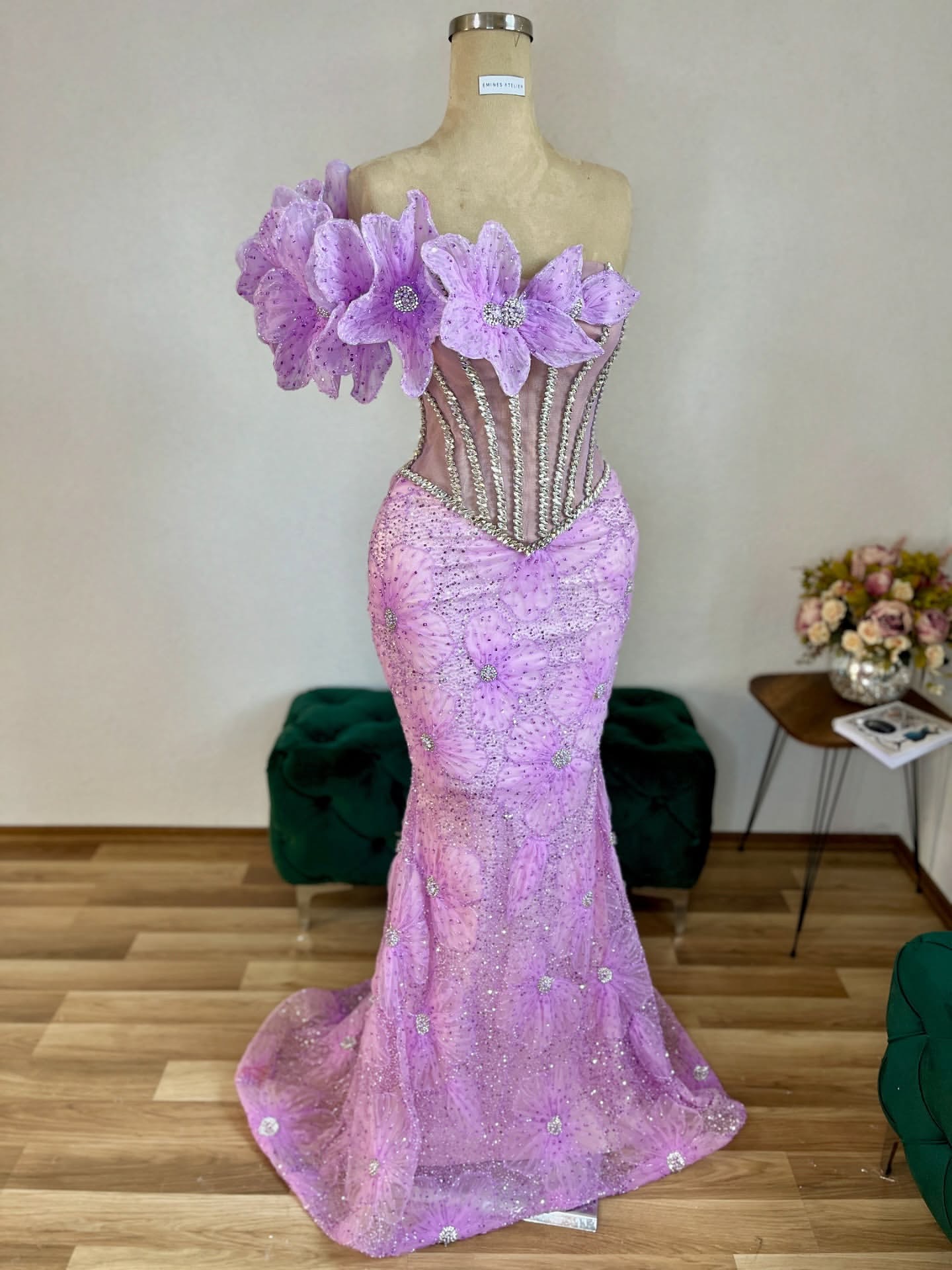 Lilac Mermaid Prom Dresses 2025 Flowers Crystals Floral Lace Beaded Evening Formal Party Second Birthday Engagement Gowns Plus Size Dress For Special 