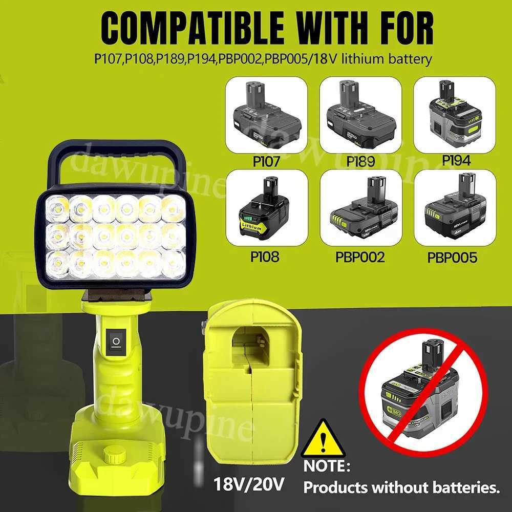 For Ryobi 18V Lithium Battery P107 P108 18 Beads LED Working Lights Portable Lanterns Camping Lamp Torch Flashlights Spotlights C250925