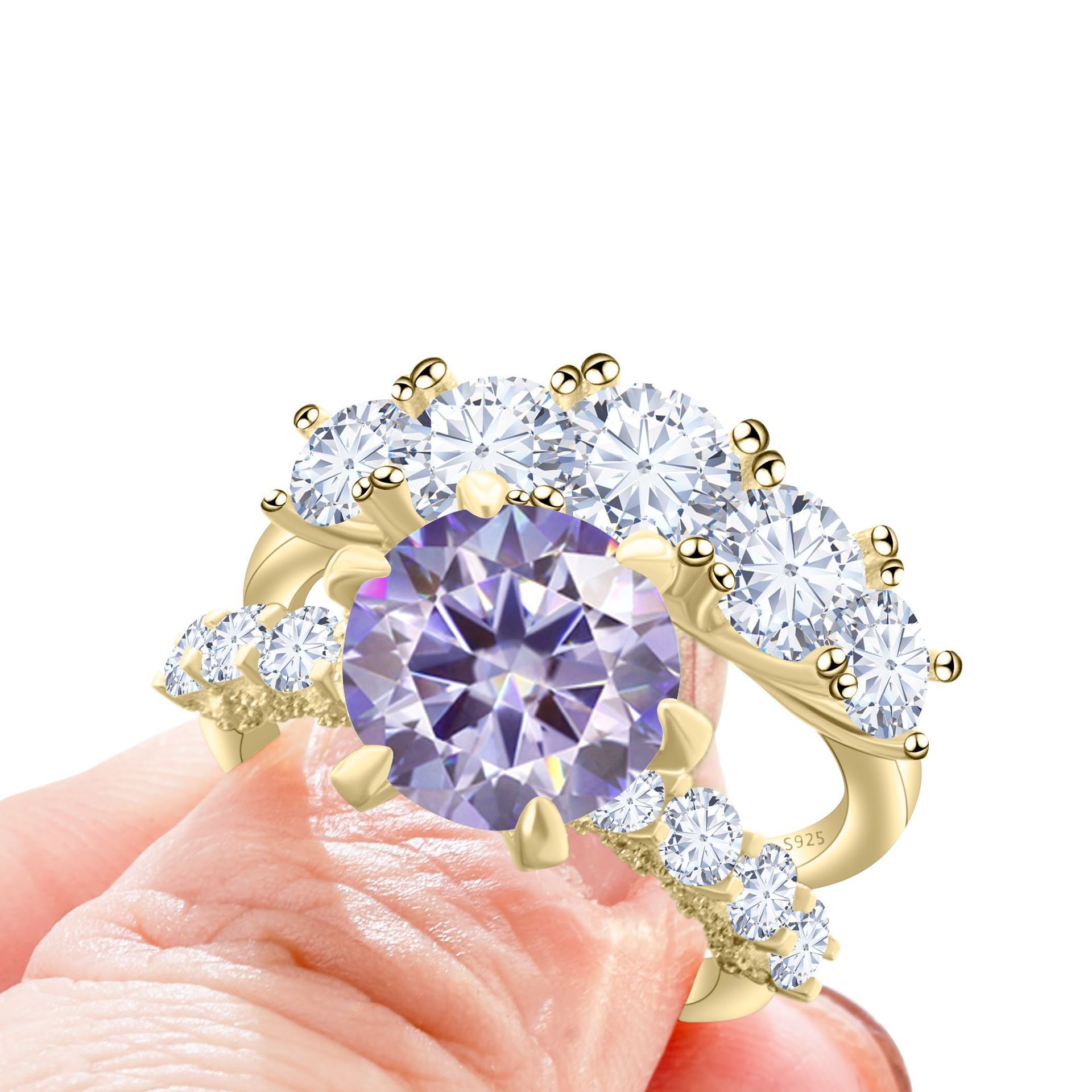 7.8 CT moissanite luxury ring set certificate passed the diamond testing pen 925 sterling silver inlaid light luxury wedding ring