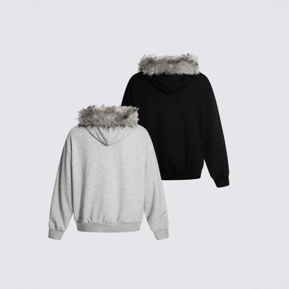 New Dark Striped Pattern Printed Fur Collar Hot Girl Trendy Zipper Cardigan Sweatshirt