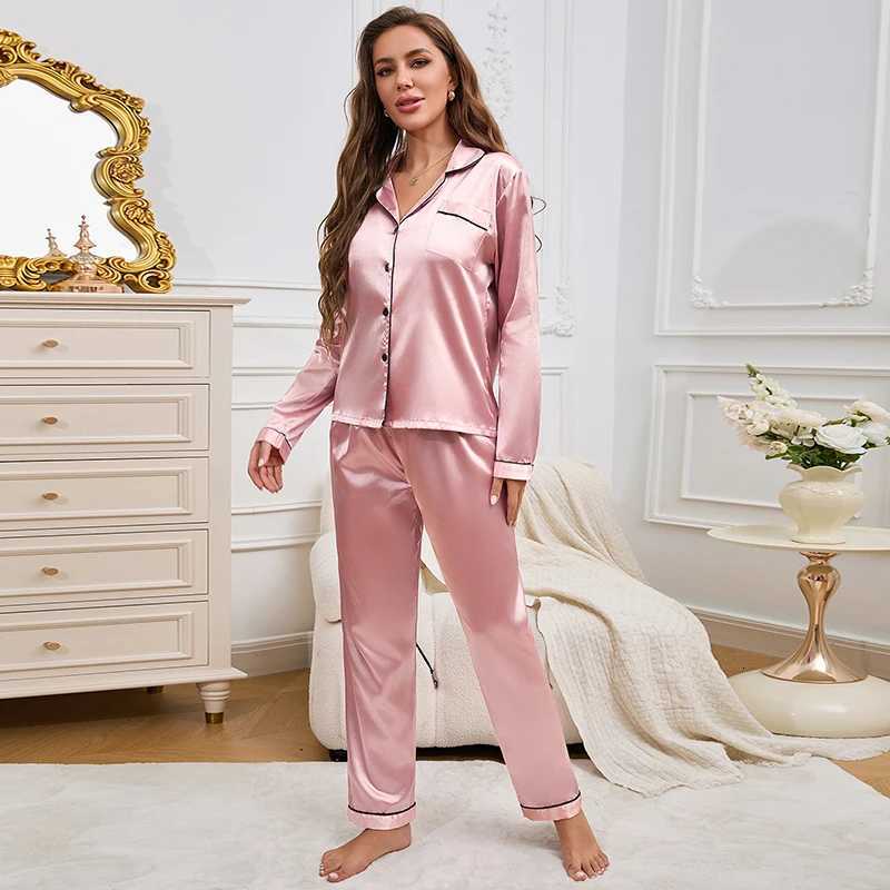 Womens Pajama Set Silk Sleepwear Suit Loungewear Pj Set Satin Long Sleeve Tops With Pants 2 Pieces Pjs Pajamas for Women Pyjama Z250925