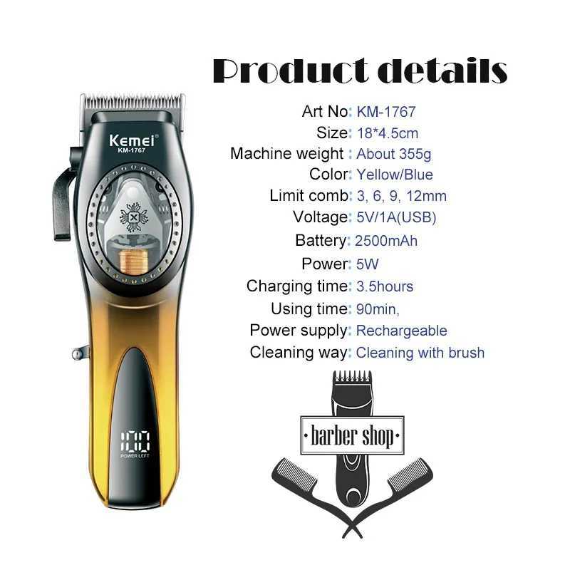 Kemei Hair Clipper Professional Trimmer USB Rechargeable High Quality Barber Hair Cutting Electric Haircut Machine R250926