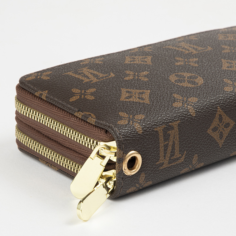 Women's long wallet with European and American fashion printing, large capacity double zipper handbag, vintage phone bag