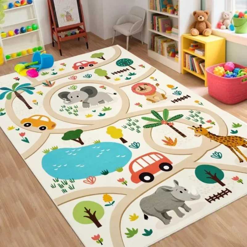 Animal Rug Colorful NonSlip Carpet for Kids Classroom Bedroom Playroom Indoor Road Car Educational Area Rug Home Decoration C250926