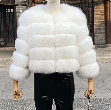 2025 European and American Style Faux Fox Patchwork Winter Thickened Warm Long Sleeve Short Fur Coat