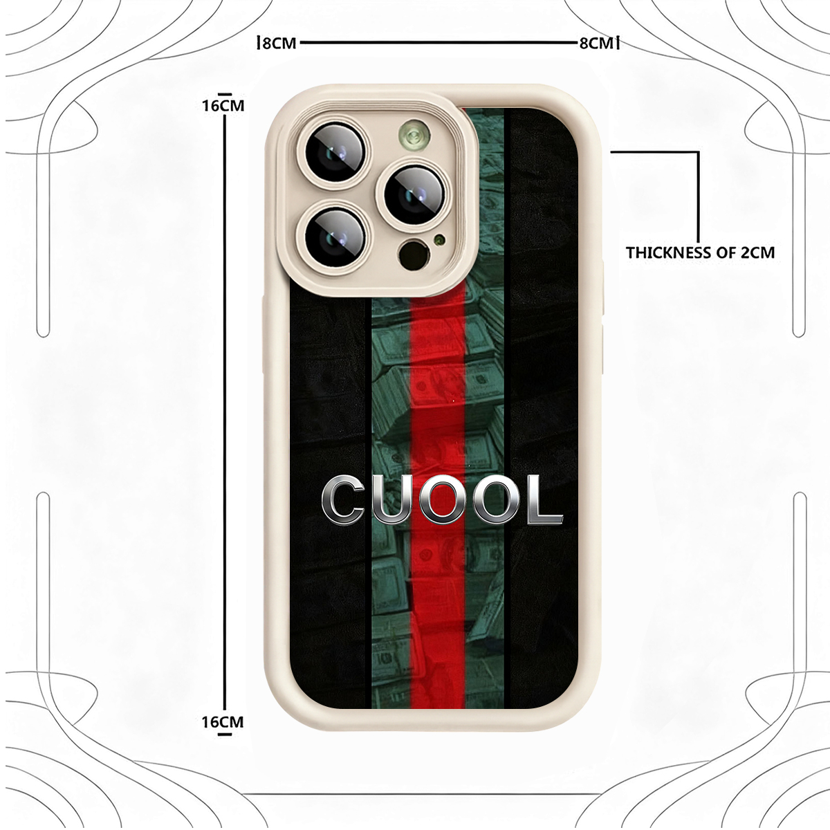 Luxury Designer Phone Case for iPhone 11 - 16 Pro MAX, Stylish Black with Red Stripe & Money Pattern, Premium Protective Cover L20250919 (36)