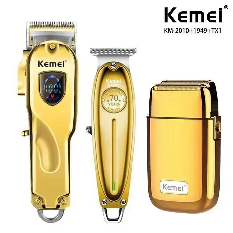 Kemei Hair Clipper KMTX1 KM2010 KM1949 Professional Metal Body Electric Trimmers Rechargeable Mens Shaver Gold and Sliver R250926