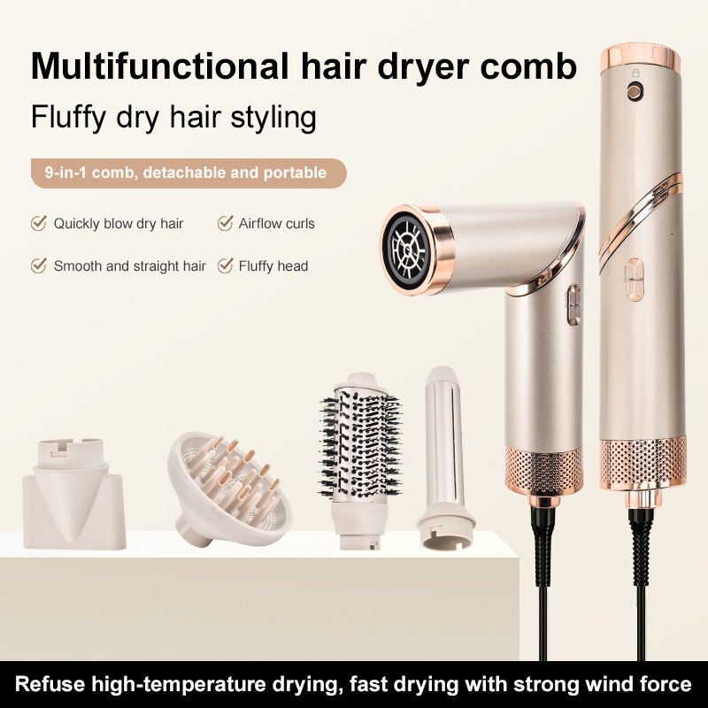Multi functional folding hair dryer, hot air comb, multi head five in one curling iron, hair care hair dryer, household use