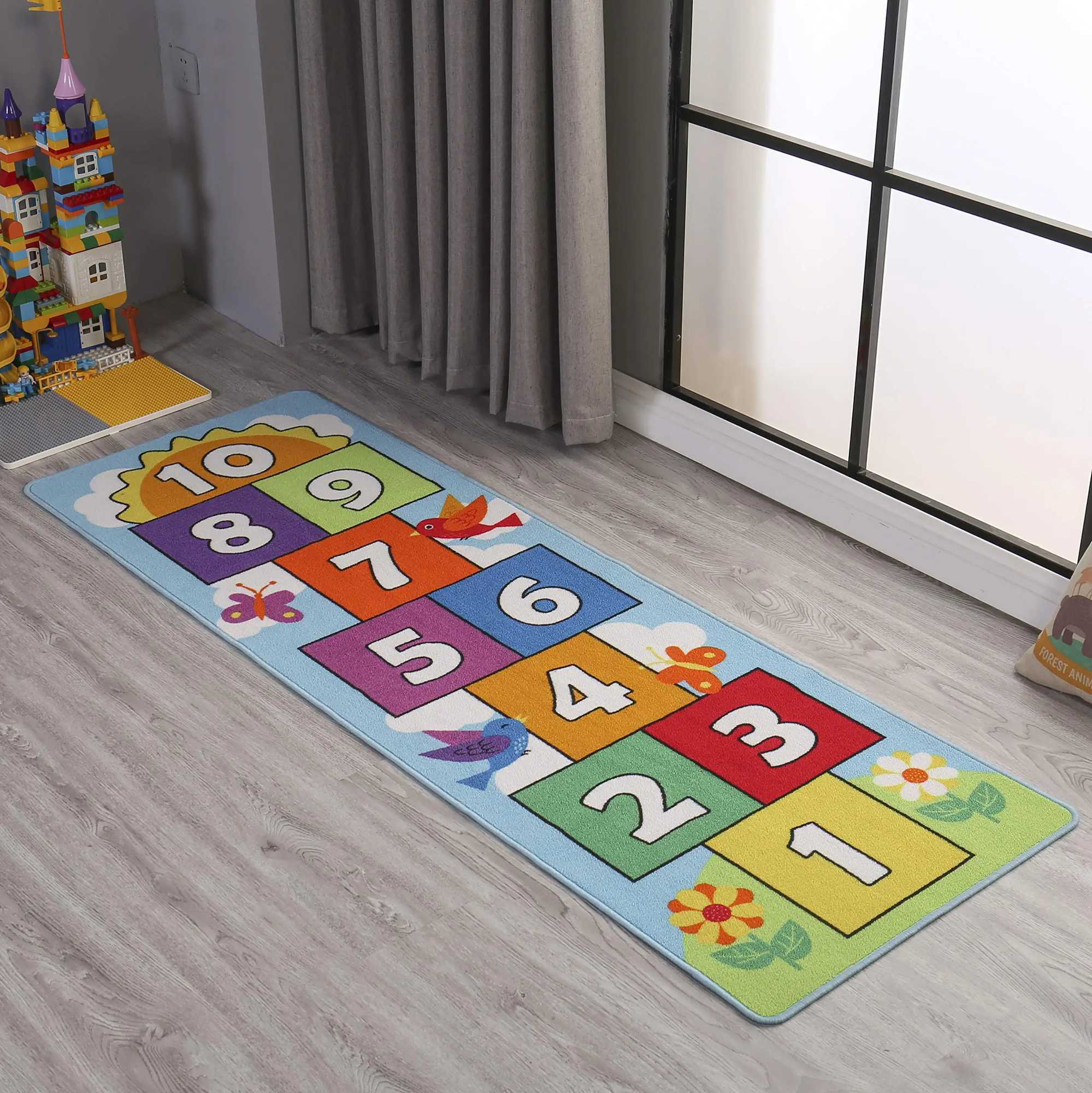 VIKAMA Cartoon Hopscotch Digital Game CarpetRug Room Game Carpet Childrens Game Mat Yoga Mat Rug For Bedroom C250926