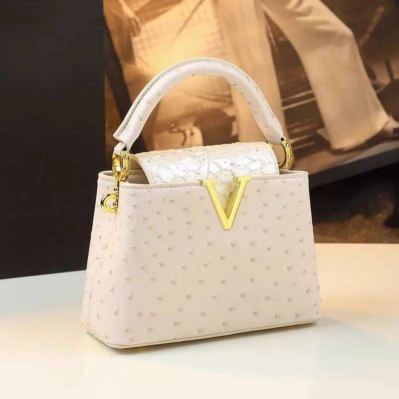 Designer Bag Fashion Ostrich Print Leather Women's Handbags Niche Small Shoulder Crossbody Bag Portable Messenger Shell Bags 2025 New