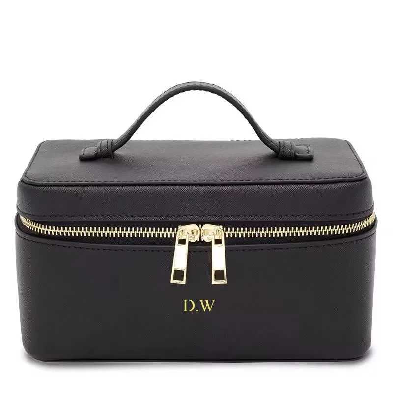 Free Customized Name LargeCapacity Genuine Leather HandHeld Cosmetic Bag Waterproof Stiff Travel Wash Bag Bath Storage Box J250926