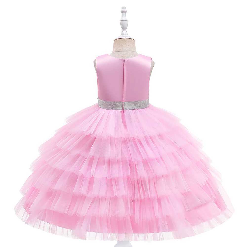 Summer Pink Tulle Girl Party Dresses Vestidos Fluffy Bow Birthday Princess Flower Girls Dress For Kids Wedding Children Clothing Z250926