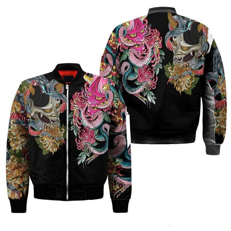 Spring Autumn Mens Bomber Jacket Samurai Oni Mask Tattoo 3D All Over Printed Zip Tracksuits Unisex Casual Zipper Jacket Clothing W250926