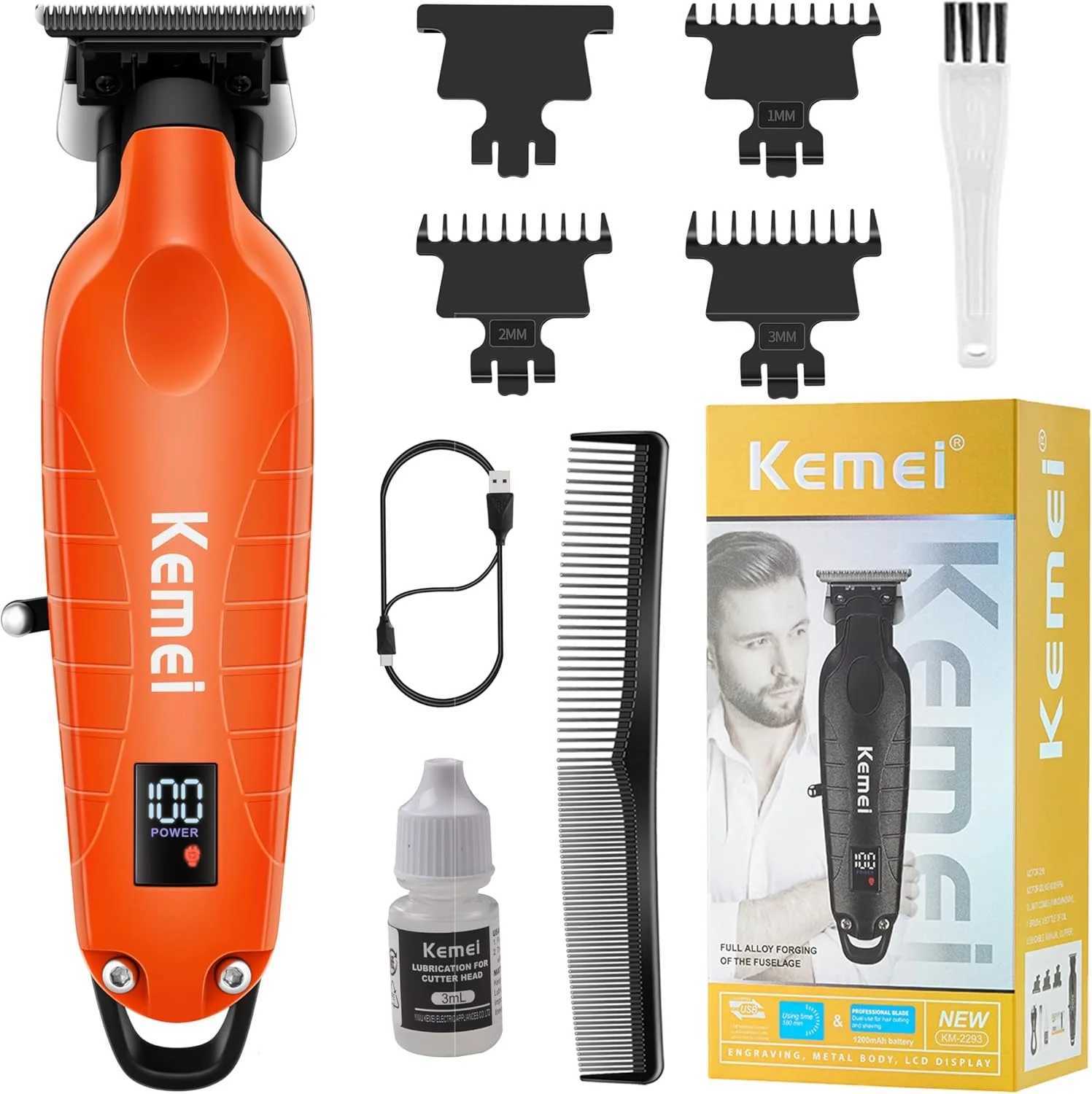Kemei 2293 Professional Hair Beard Trimmer Men Barber Rechargeable Finish Hair Cutting Machine Zero Gapped Cordless Hair Clipper R250926