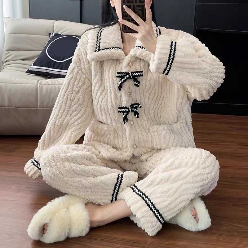 2Pcsset womens pajamas autumn and winter students home wear padded and thickened warm princess clothes womens clothing Z250925