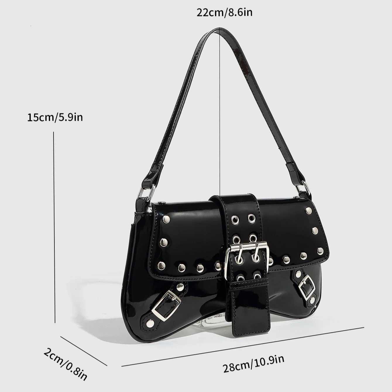 Women Bag Punk Style Rivet Shoulder Bag Handbag Armpit Bag Vintage Patent Leather Casual Purse and Handbags Female Underarm Tote Z250926