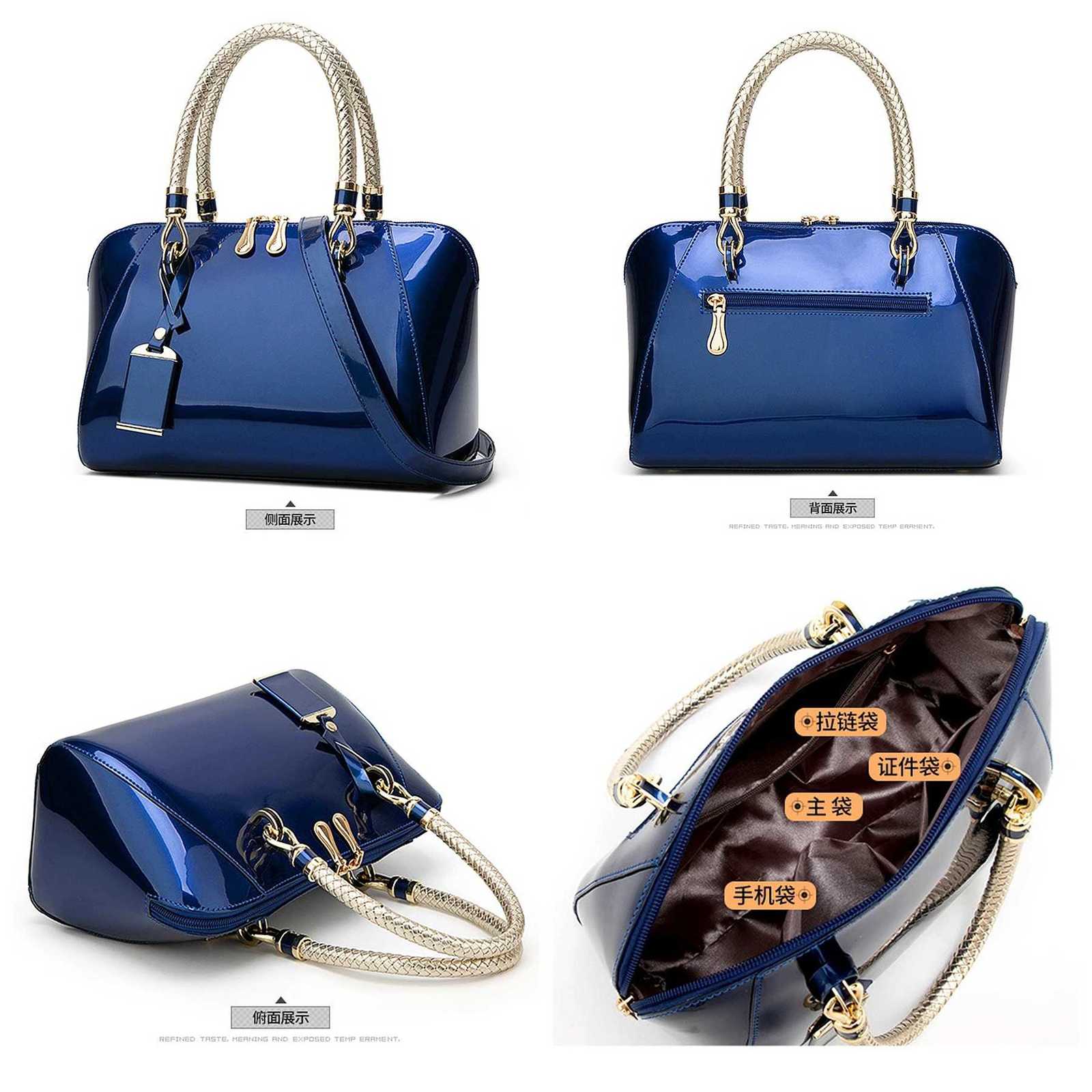 Luxury Designer Handbag Shiny Faux Leather Boston Bag 2025 Fashion Blue Red Black Beige Pink Bags for Women Sac De Luxe Femme Z250926