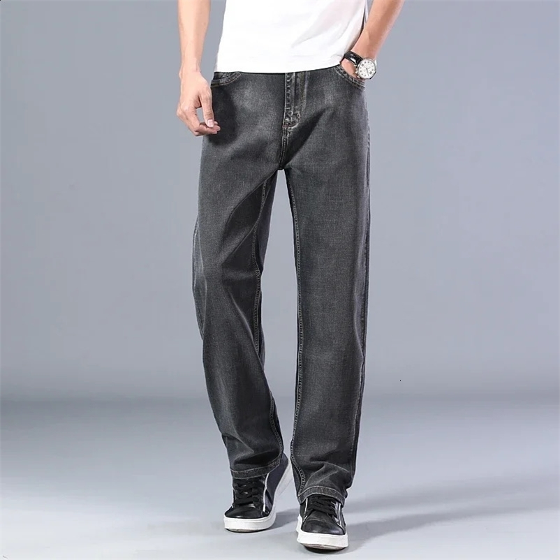 6 Colors Spring Summer Mens Thin Straight-leg Loose Jeans Classic Style Advanced Stretch Baggy Pants Male Plus Size 40 42 44 240822