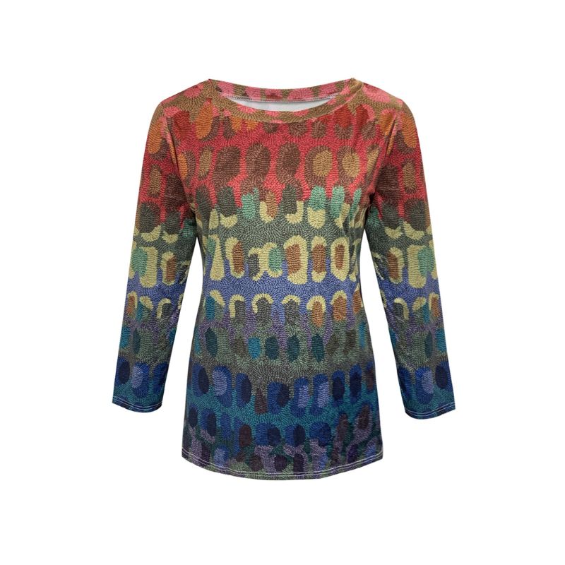 Women's Spring & Autumn New Colorful Printed Top Casual Versatile Round Neck Long - Sleeve Milk Silk Blouse-YL23482