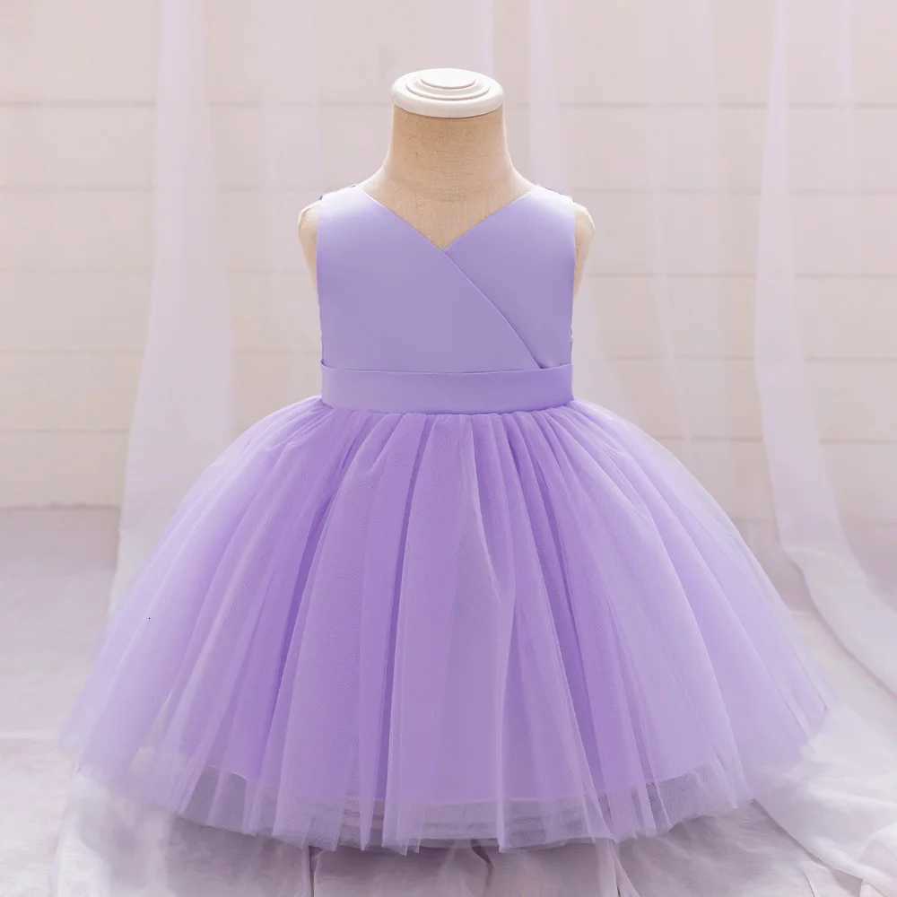 Bow Baby Girls Wedding Dress Tulle Toddler 1st Birthday Party Gown Vneck Infant Baby Princess Dresses For Girl Summer Clothes Z250926