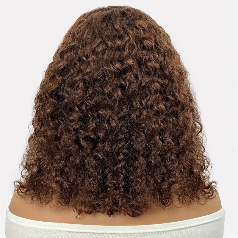 Chocolate Brown Bob Wig Human Hair 13x4 Deep Curly Wave Lace Frontal 4# Colored 180 Density Short Wigs for Women Pre Plucked with Baby Hair Natural Ha