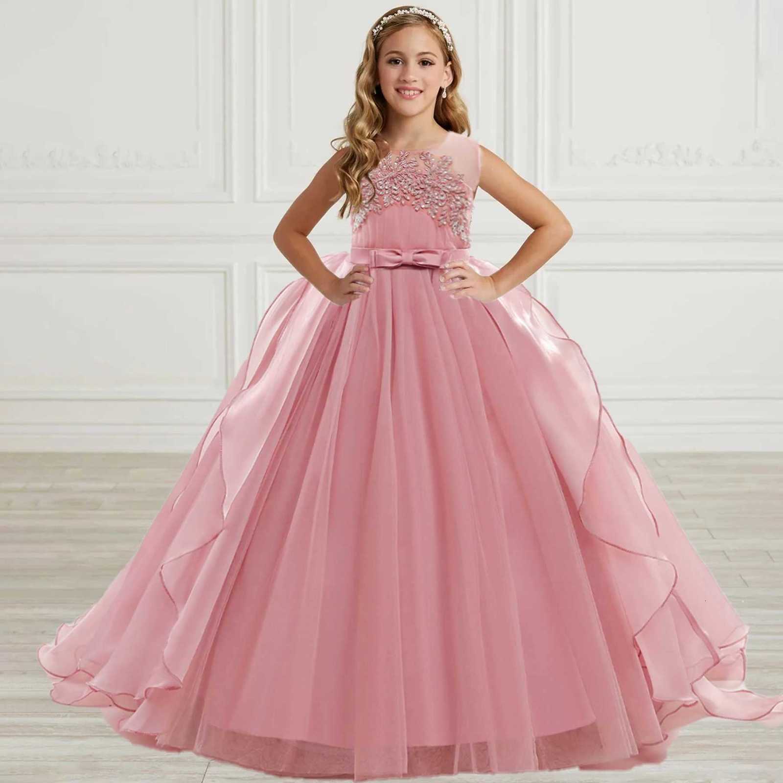 Teen Sequin Princess Girls Party Dresses Elegant Flower Bridesmaid Birthday Kids Dresses for Girl Wedding Princess Gown Vestidos Z250926