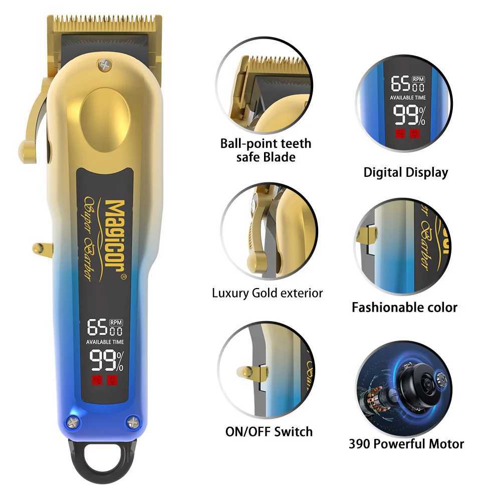 MAGICOR Professional Hair Clipper LED Display Golden Blue Gradient USB Rechargeable Cordless for Men Hair Cutting Machine R250926