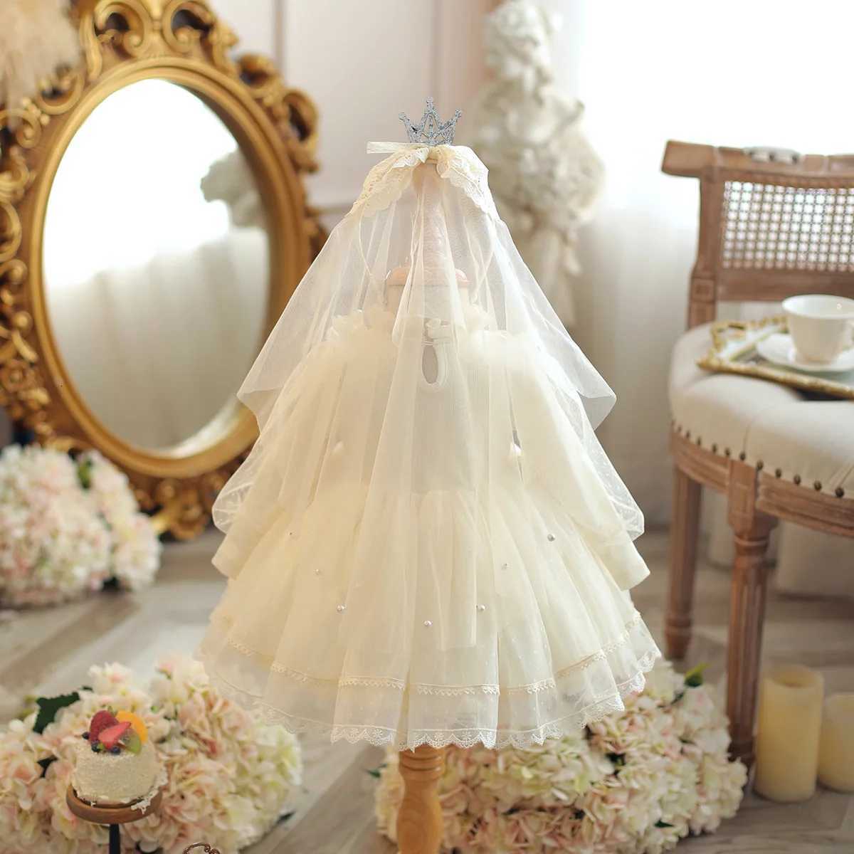 1 year Flower Girl Dresses TuTu Birthday Wedding Lace Childrens Princess Gowns Baptism Party Fluffy Wedding Tulle DressHeadwea Z250926