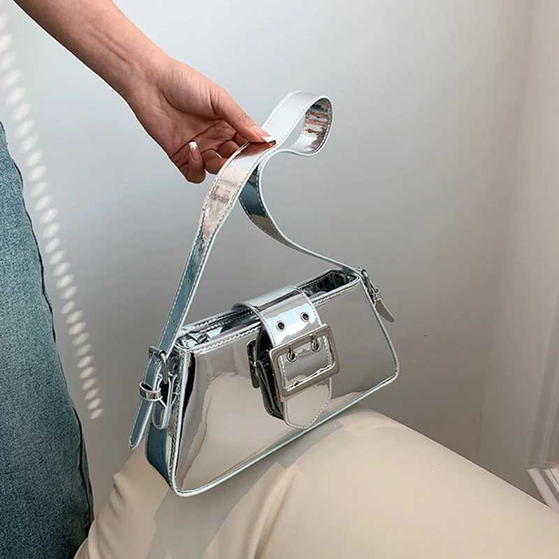 Silver Shoulder Bags for Women 2023 Spring Y2K Small Purse Glossy PU Leather Luxury Brand Female Underarm Handbags Pink Z250926