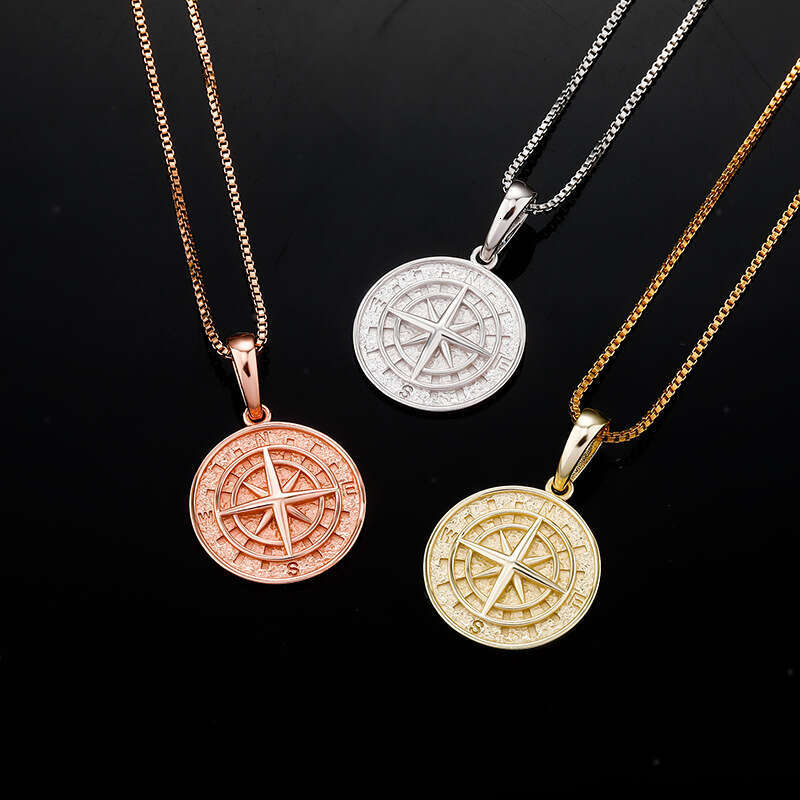 Sier Compass Hip-Hop Pendant Necklace Jewelry Accessories for Men and Women
