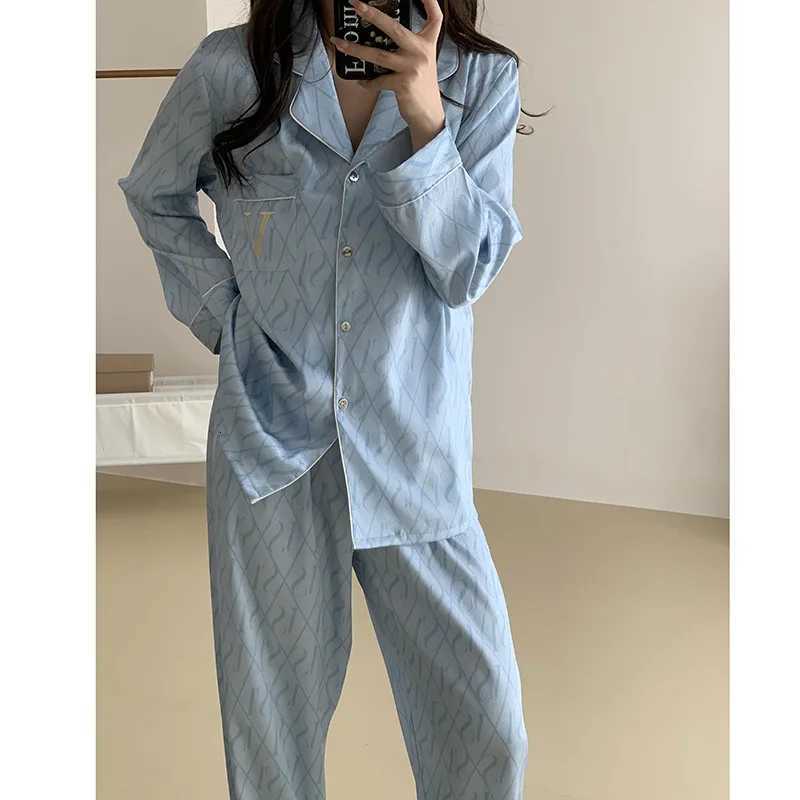 Loose Satin Home Clothes Spring Autumn Pajamas Nightwear Print V Lounge Wear Two Piece Set Print Long Sleeve Trouser Nightwear Z250925