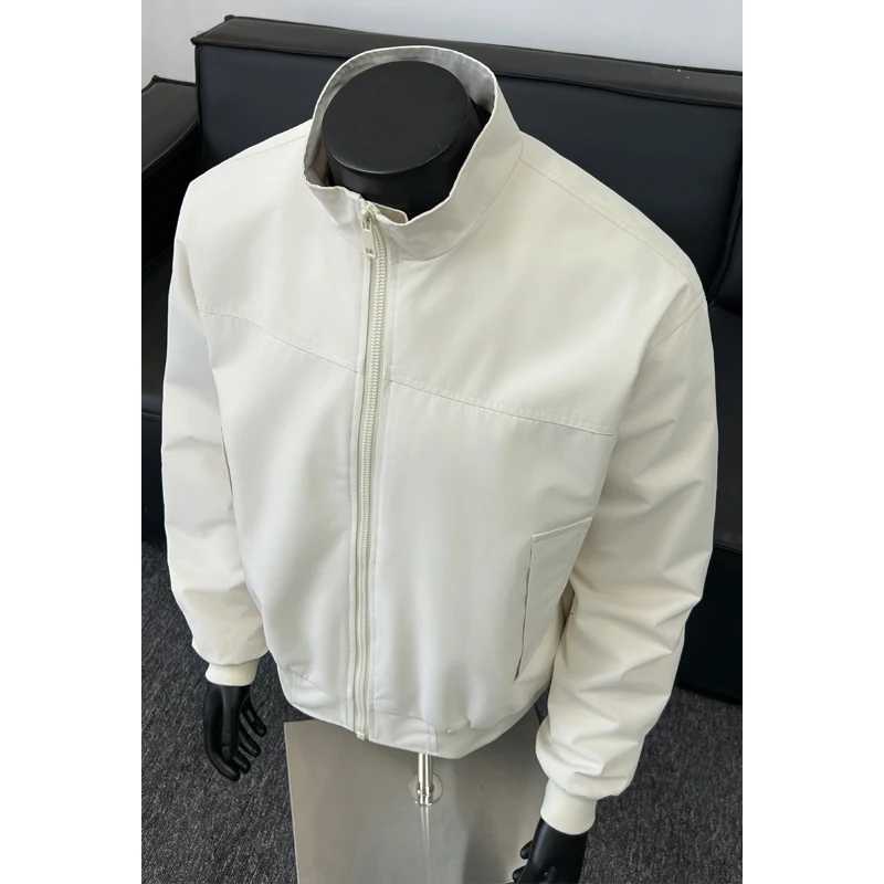 Autumn New Mens Jacket American Tough Guy style Fashion Monochrome Stand up Collar Casual Oversize Outdoors Coat Large Size W250926