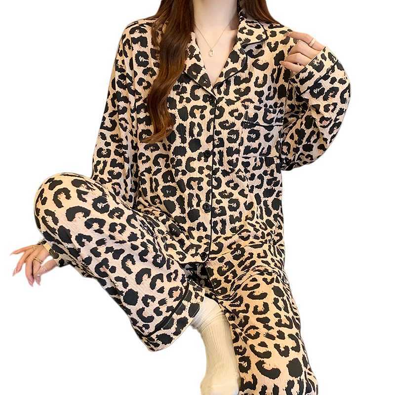American Fashion Vintage Womens Pajamas Set Leopard Print 2 PC Set Pajamas New Spring Summer 2025 Trendy Home Wear Casual Z250925
