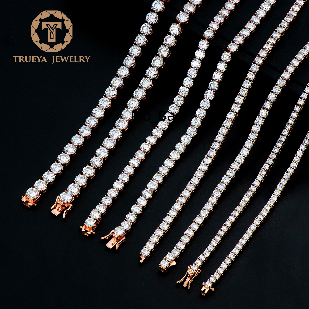 Factory Custom Hiphop 925 Sterling Silver Rose Gold Plated Diamond Mossanite Moissanite Jewelry Tennis Chain Necklace for Men