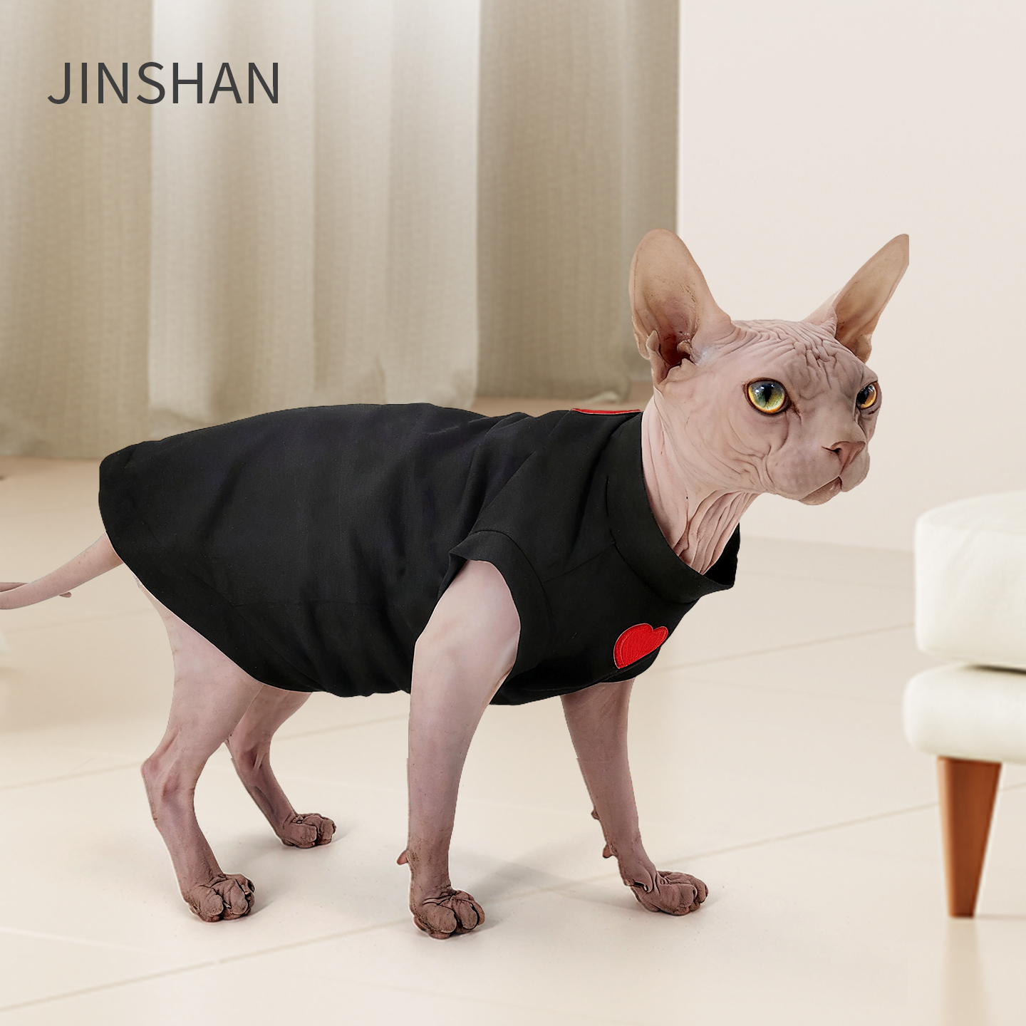 Elegant Sphynx Cat Clothing: Premium Lightweight Vests & Tops w/ Delicate Heart Patterns