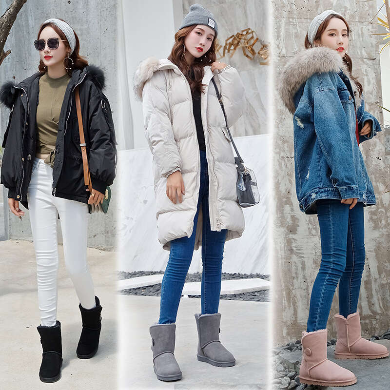 Women's Mid-Calf Snow Boots Fashionable Cotton Shoes Warm Thickened Student Versatile Korean Style Cowhide Fleece Anti-Slip 2023 Winter