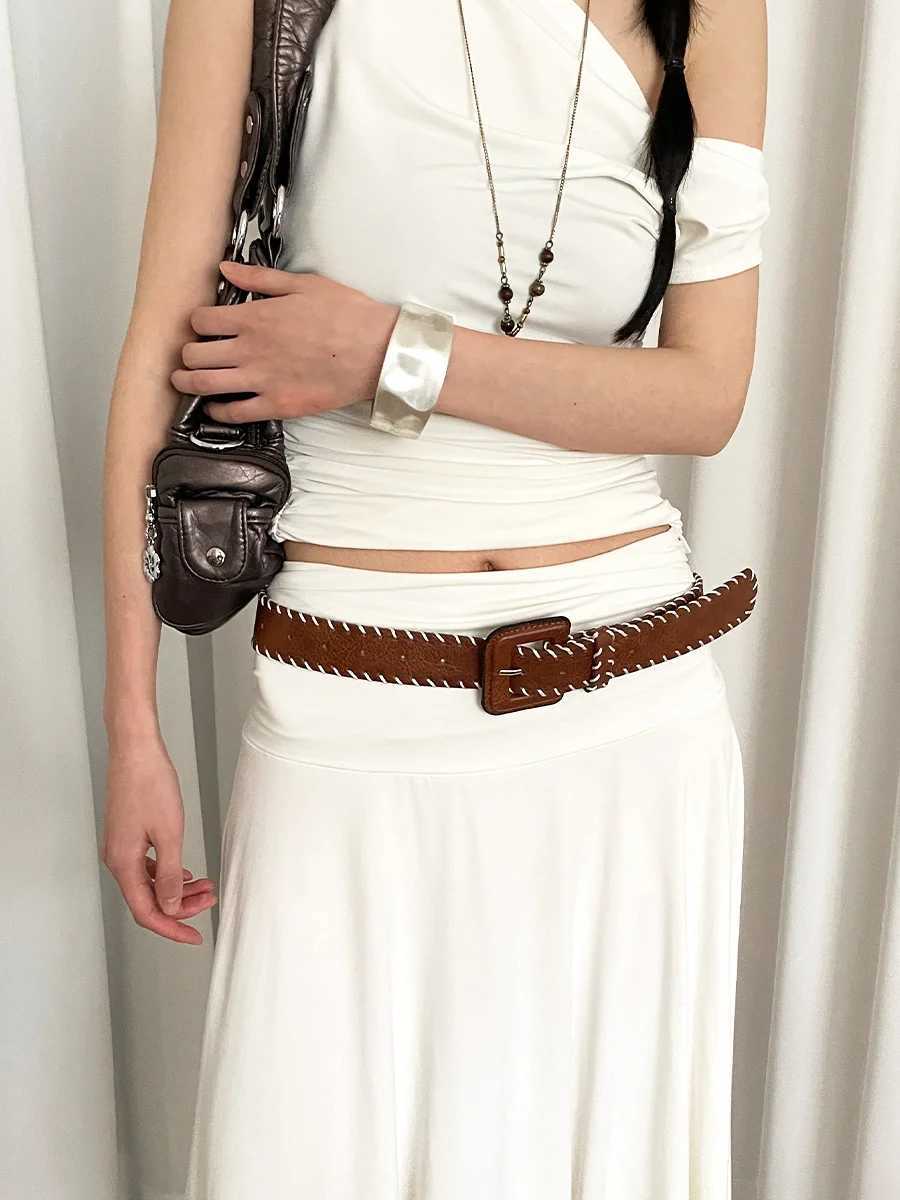 Retro Marbled Brown Belt For Women Minority Design Sense Waistband With Edge Locking For Skirts And Jeans Versatile L250926