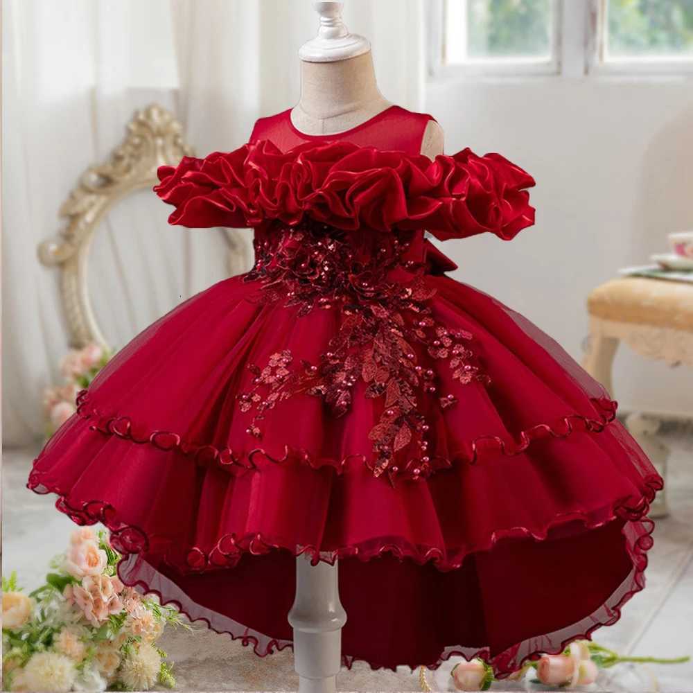 Fashion Pink Flower Girl Party Dresses Wedding Birthday Tulle Princess Dress for Kids Graduation Pageant Bridesmaid Kids Costume Z250926