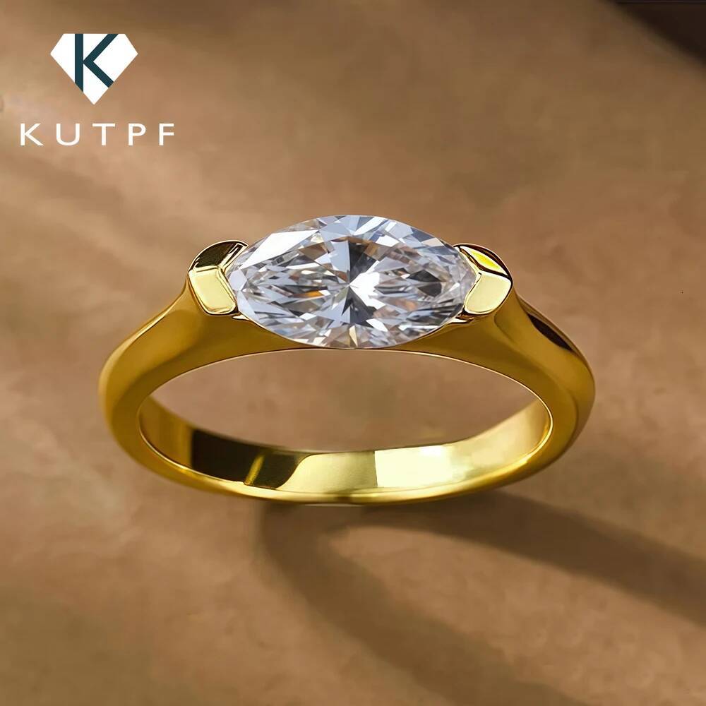 1Carat Marquise Cut Moissanite Solitaire Diamond Ring For Women S925 Silver Plate 18K Yellow Gold Wedding Band Engagement Rings