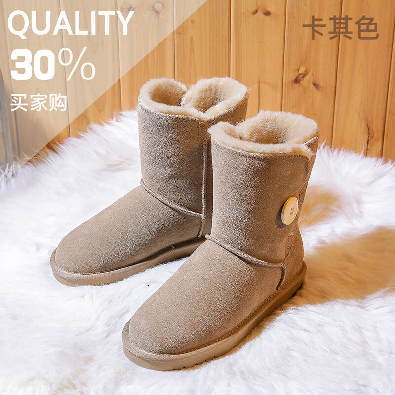 Women's Mid-Calf Snow Boots Fashionable Cotton Shoes Warm Thickened Student Versatile Korean Style Cowhide Fleece Anti-Slip 2023 Winter
