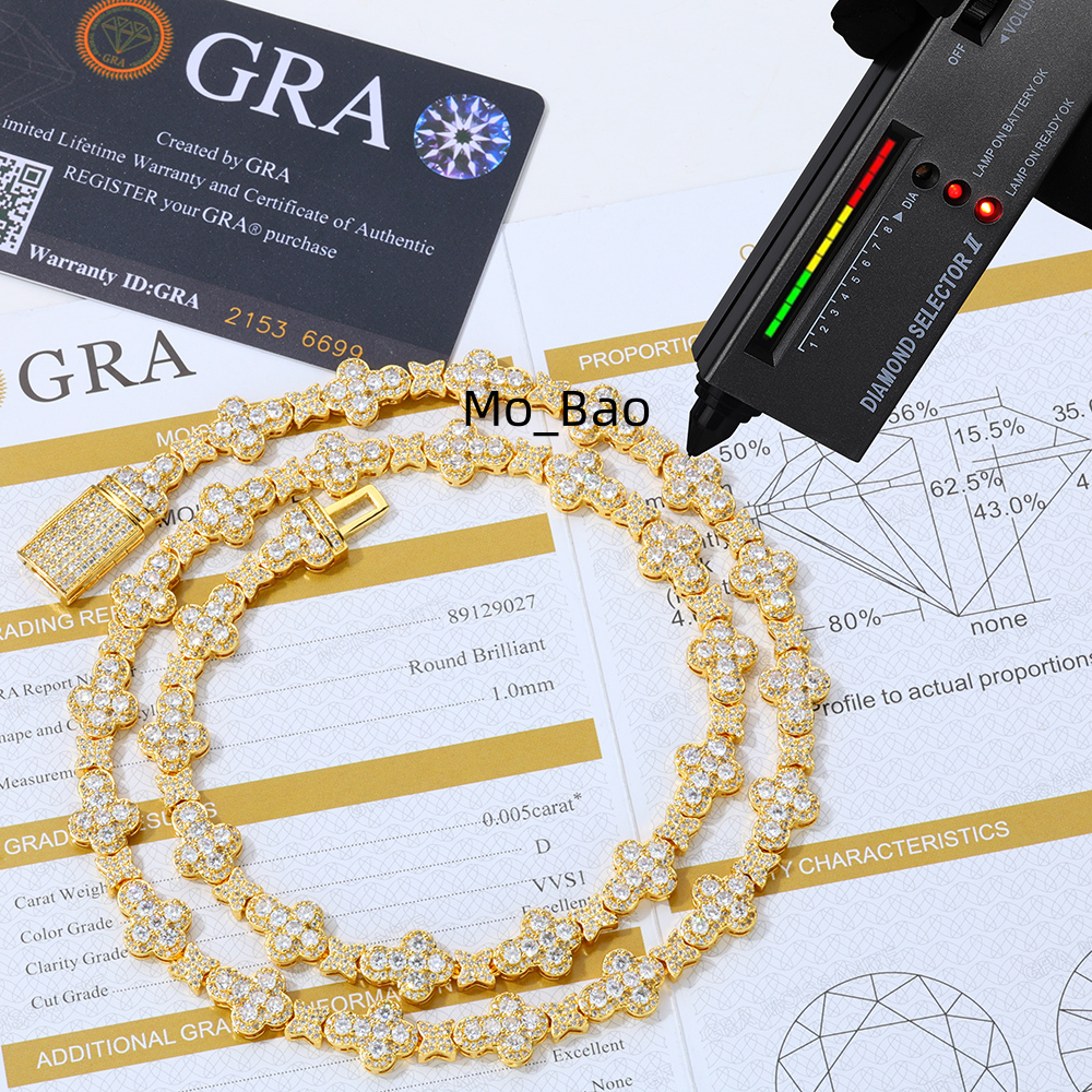 ESKEEM Luxury 925 Silver Hip Hop Necklace 10mm Iced Out VVS Moissanite Cross Star Link Chain Jewelry Gift for Men Women