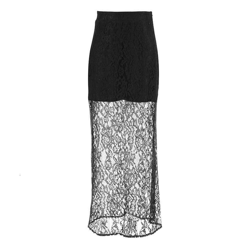 2025 Summer Sexy Hollow Lace Midi for Women Elegant A-line Long Skirt Little Black Dress with Design Sense Women's Fashion