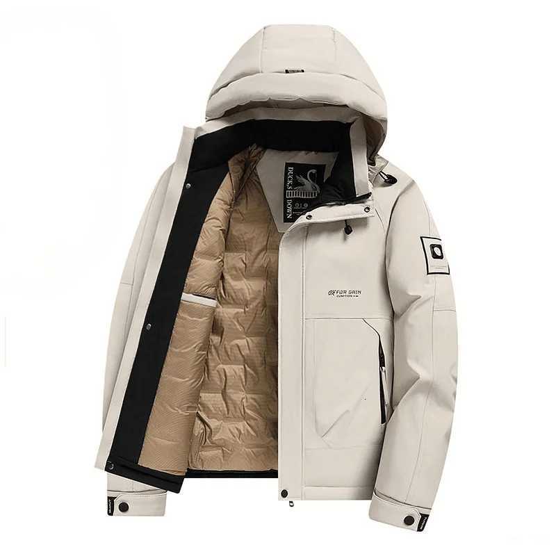 Hooded White Duck Down Jacket 2025 Winter Thick Warm Simple Coat Mens Outdoor Casual Multi Color Sizes Available W250926