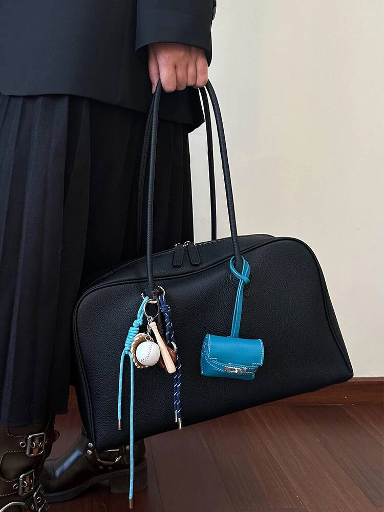 Bla Leather Large Capaci Tote Women's 2025 New mat High-End Single oulder Boston Bag Casual Sle