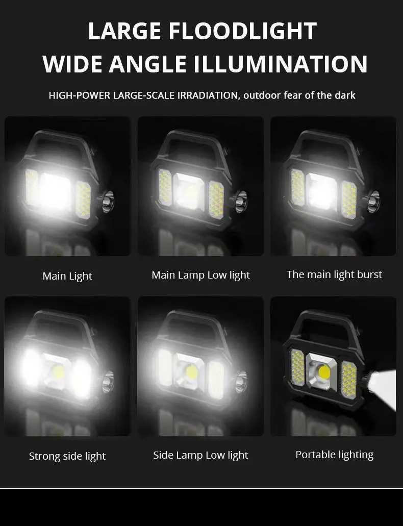 High Power Led Flashlights Rechargeable Camping Work Light Multi Functional Portable Light Solar Charging 6 Lighting Modes C250925