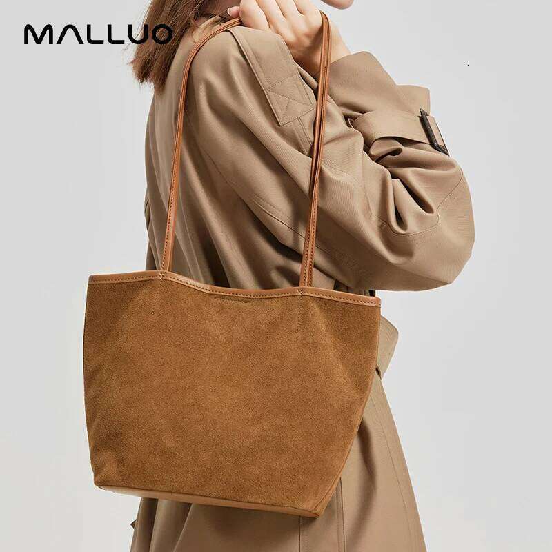 Female Soft Cowhide Durable Casual Handbag Women's Suede Cow Leather Shoulder Bags Ladies Fashion Trend Commute Handbags Girls Suotong2509